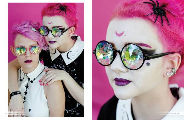 DYE magazine Pink issue: models in pink hair and kaleidoscope glasses