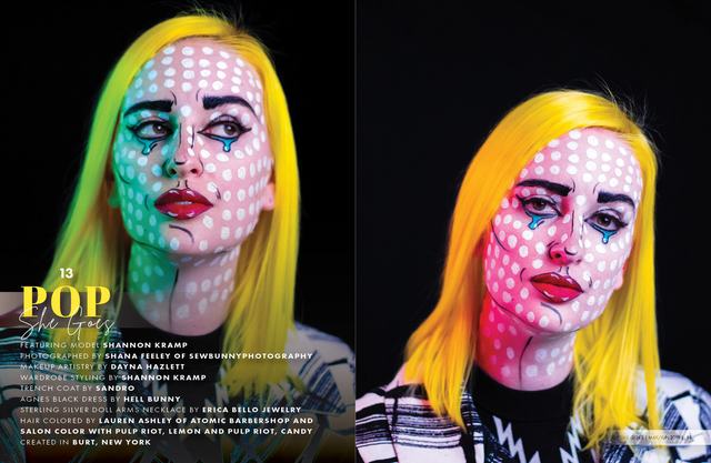 DYE magazine spread: pop-art halftone faces under bright yellow wigs