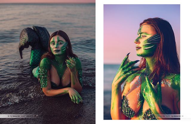 Juniper of the Sea: green-scaled mermaid in the shallows