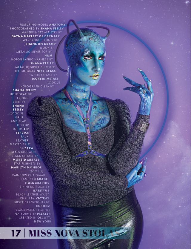 Miss Nova Stolas: blue-skinned figure with a glowing ring, Gothesque magazine page