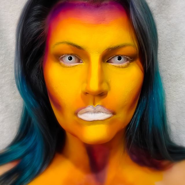 Thermal: a heat-map face in orange, yellow and magenta